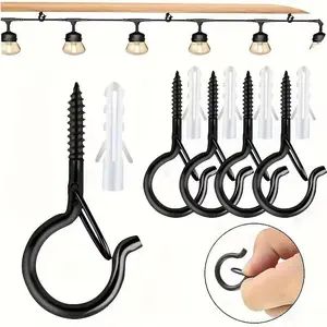 Fnansi 10pcs Q-Hanger Hooks with Safety Buckle, Anti-Rust Outdoor Hooks, Screw-In Wall Hooks for Patio, LED Lights, Plants, Wind Chimes