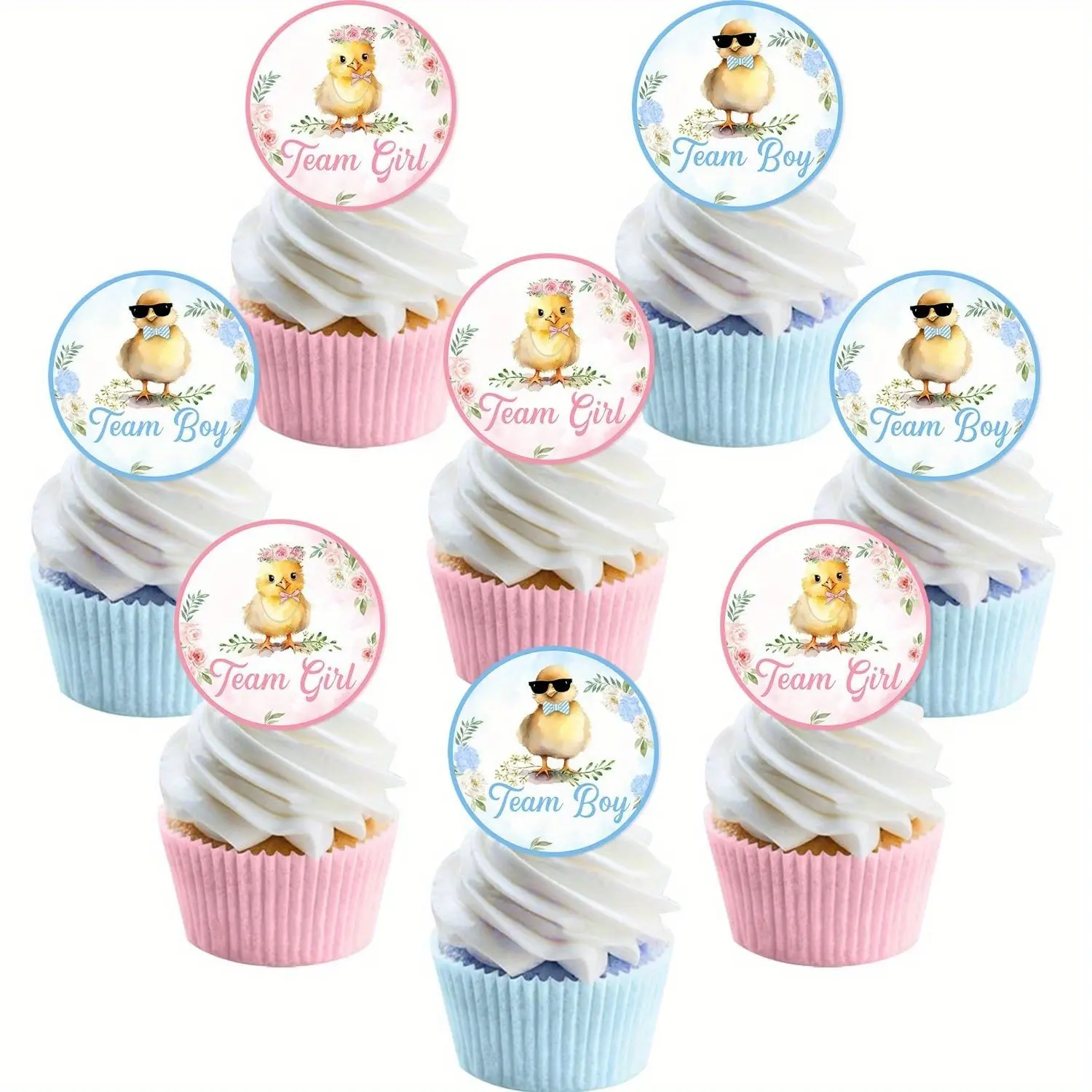 36Pcs Chicken Themed Gender Reveal Cupcake Toppers Pink Blue Gender Reveal Party Cake Decorations Double Sided Cupcakes Decor for Baby Shower Boy or Girl Party Decor Supplies
