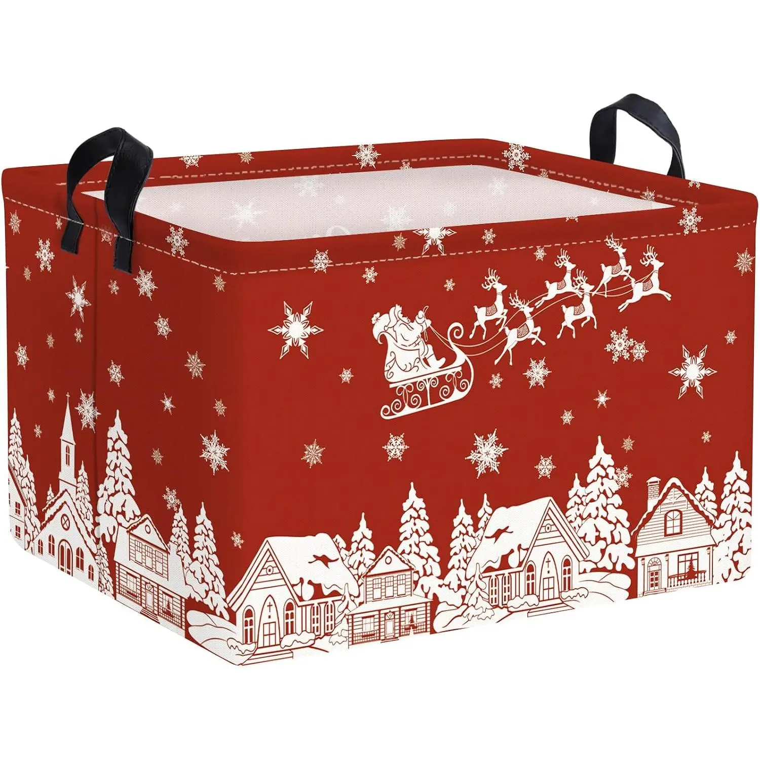 Christmas Santa  Storage Basket Winter Snow House Snowflake Shelf Basket Christmas Tree Red Holiday  Basket Empty Collapsible Rectangle Clothes Book  Storage Cube