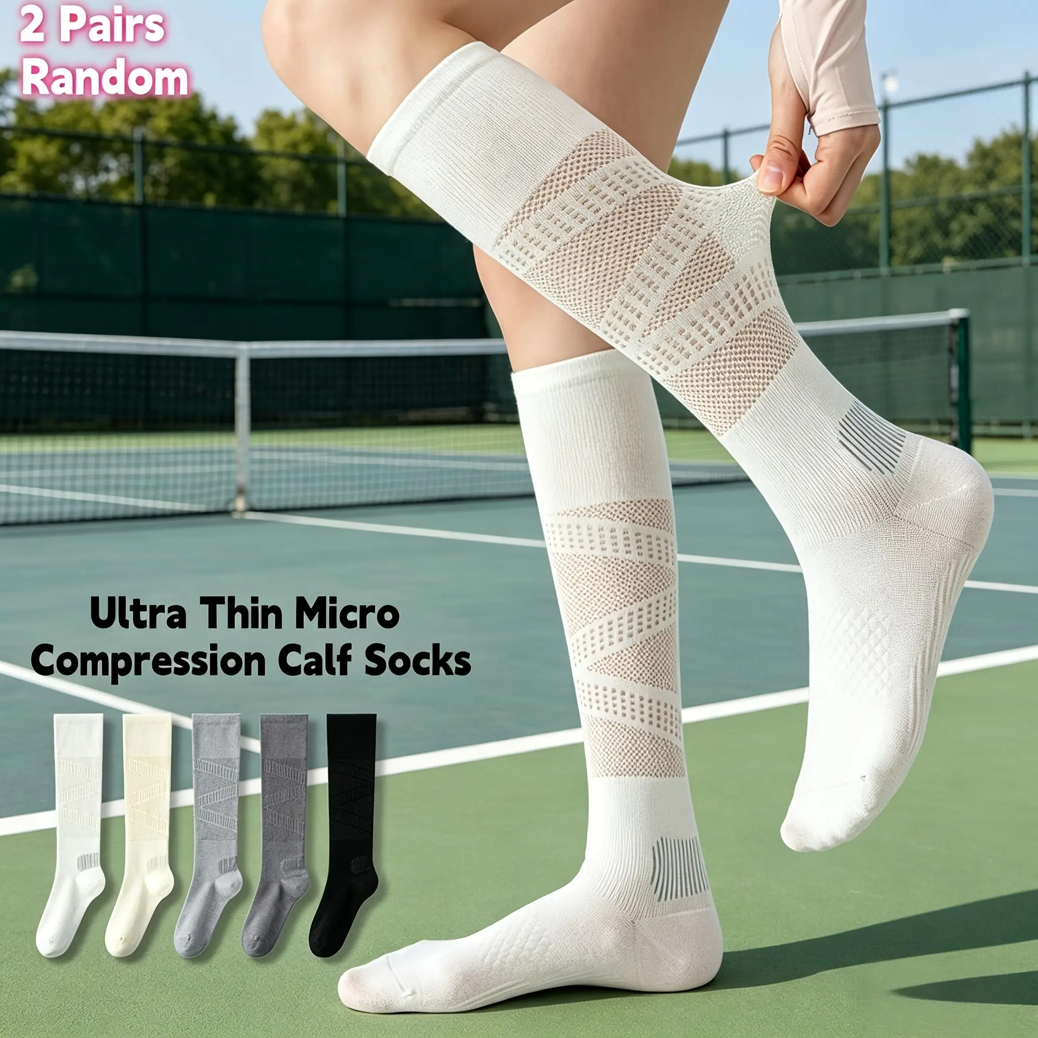 Tiktok Trending 2 Pairs Professional Sports Compression Socks, Women's Summer Thin Tennis Socks, Yoga Running Jump Rope Fashionable