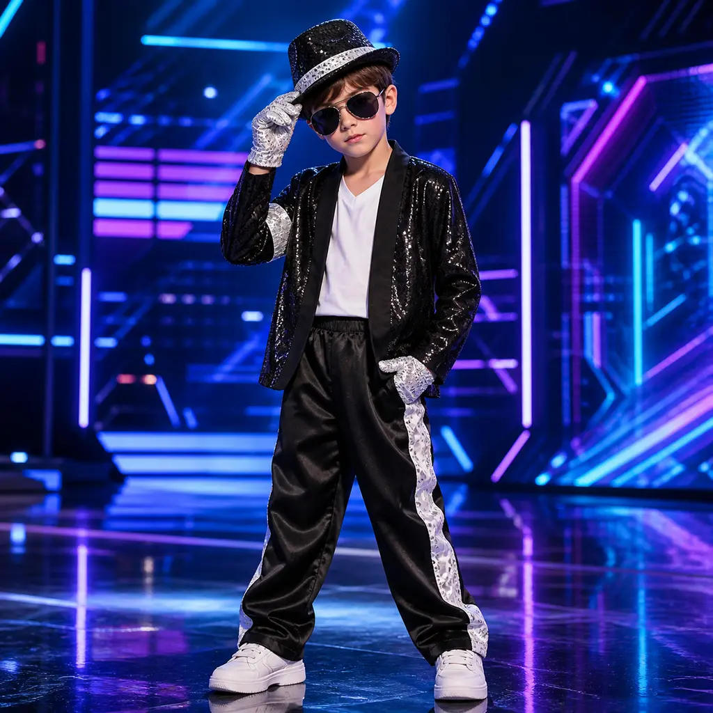 Kids Dance Star Costume for Boys 80s 90s Pop Stage Outfits for Halloween