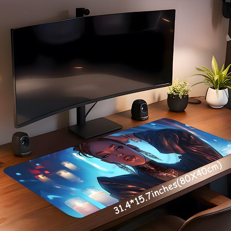 Girl Pattern Mouse Pad, Large Mouse Pad, Rectangle Gaming Mouse Pad, Office Desk Keyboard Mouse Mat for Home Office Game Room Desk