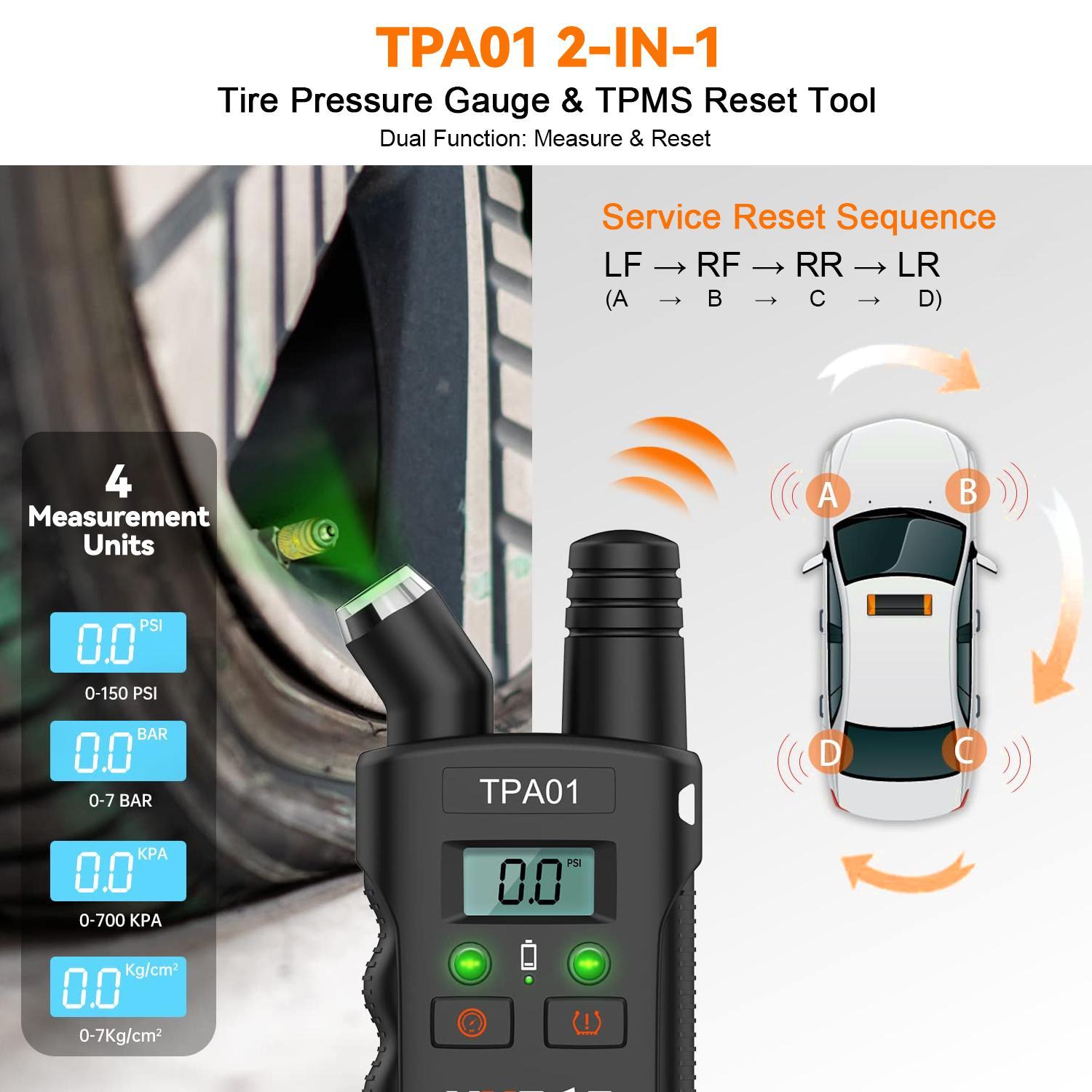[For GM]VXDAS TPA01 2-in-1: GM TPMS Relearn Tool + 150 PSI Digital Tire Pressure Gauge | Professional Tire Sensor Reset for Chevy, Buick, GMC & Cadillac