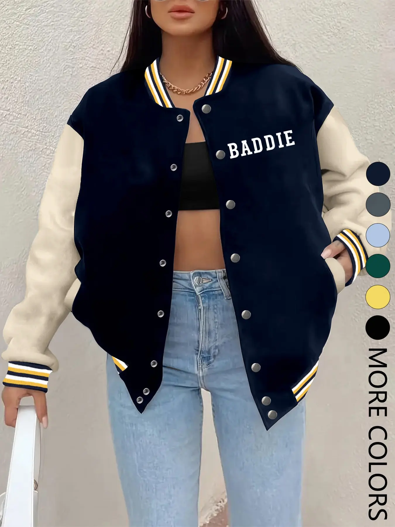 New Women's Baseball Jacket, Creative Letter Print, Casual Sport Coat, Comfortable Versatile Jacket, Hip-Hop Style, Multiple Colors