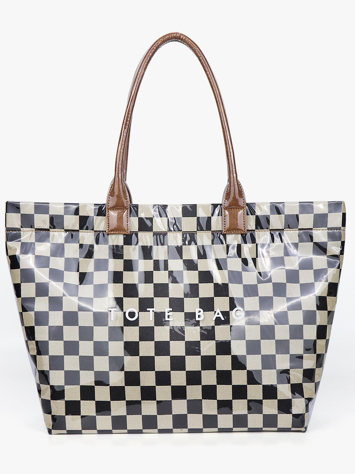 Checkerboard Pattern Stylish Tote Bag, Casual Versatile Handheld Bag, Minimalist Transparent Commute Large Capacity Bag for Women