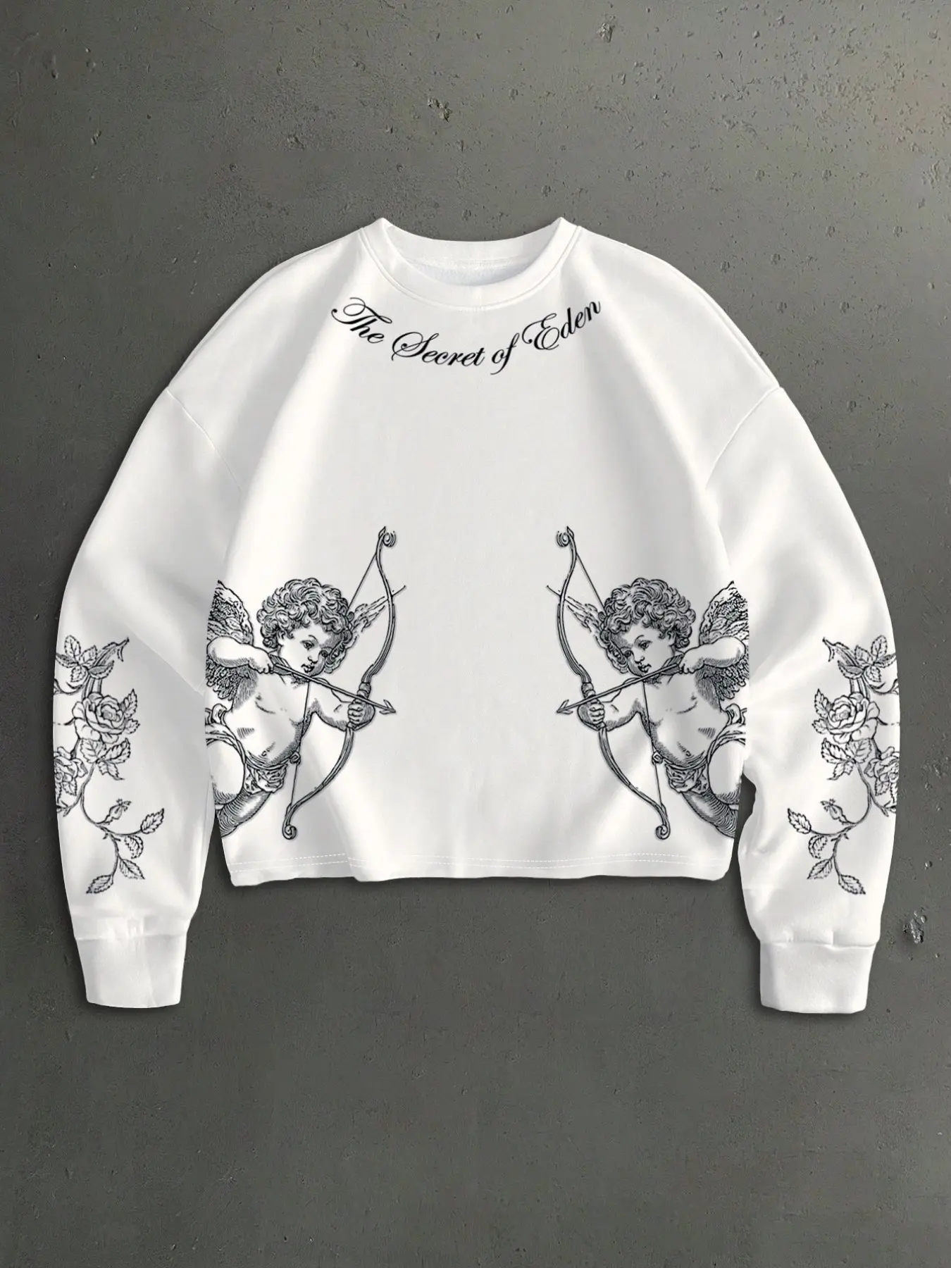 Vintage Cherub Cupid & Rose Printed Oversized Sweatshirt Dark Academia Aesthetic Casual Loose Drop-Shoulder Pullover for Daily Fall Outfit