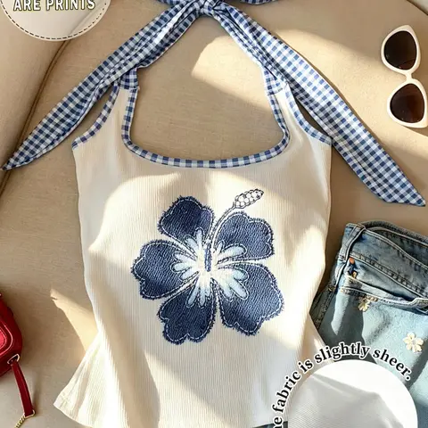 Cream White Ribbed Adjustable Halter Tank Top, Casual Sleeveless Tops, Casual Fashion Sleeveless, Y2K Aesthetic Slim Fit Top for Women, Soft Stretchy Fabric, Retro Summer Style, Ideal for Casual Daily & Going Out Wear