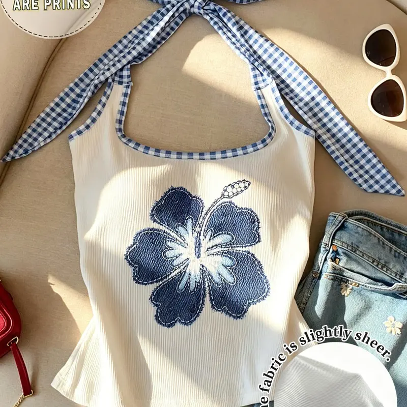 Cream White Ribbed Adjustable Halter Tank Top, Casual Sleeveless Tops, Casual Fashion Sleeveless, Y2K Aesthetic Slim Fit Top for Women, Soft Stretchy Fabric, Retro Summer Style, Ideal for Casual Daily & Going Out Wear