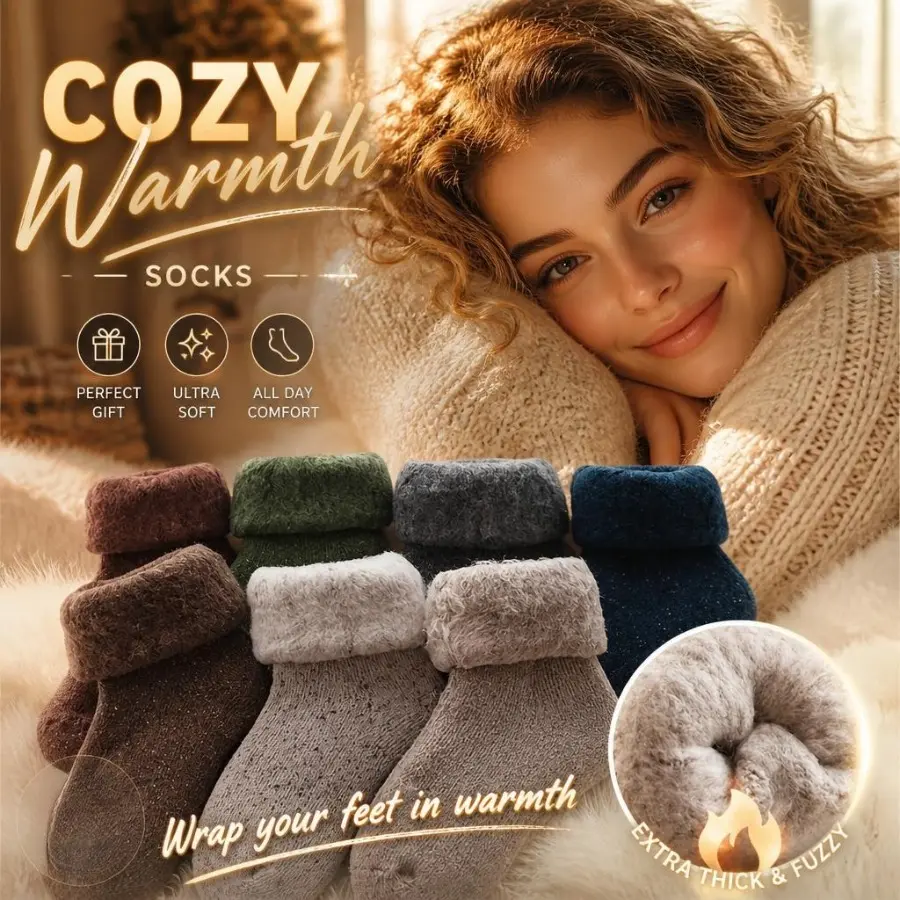 Women's Extra Thick & Fuzzy Cotton Winter Sports Socks - Turn Over Cuff, Super Soft Thermal Indoor Slipper Socks, Machine Washable 1-Size Warm Home Footwear for Cold Nights, Christmas Gift for Her, Birthday