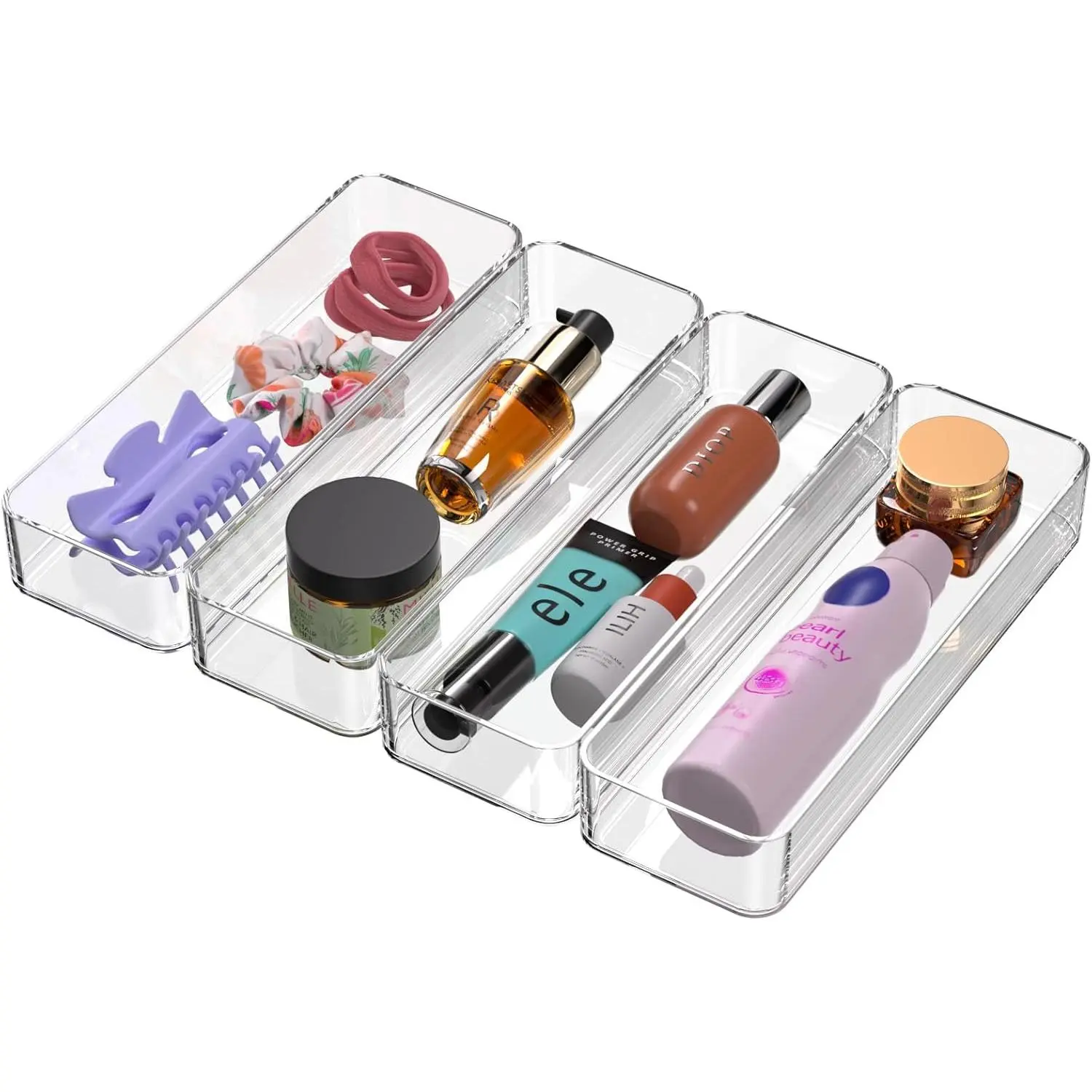 Clear  Drawer Organizer Bins: Plastic Organizers Tray For Bathroom | Stackable narrow small drawer organizer kitchen utensil desk junk makeup