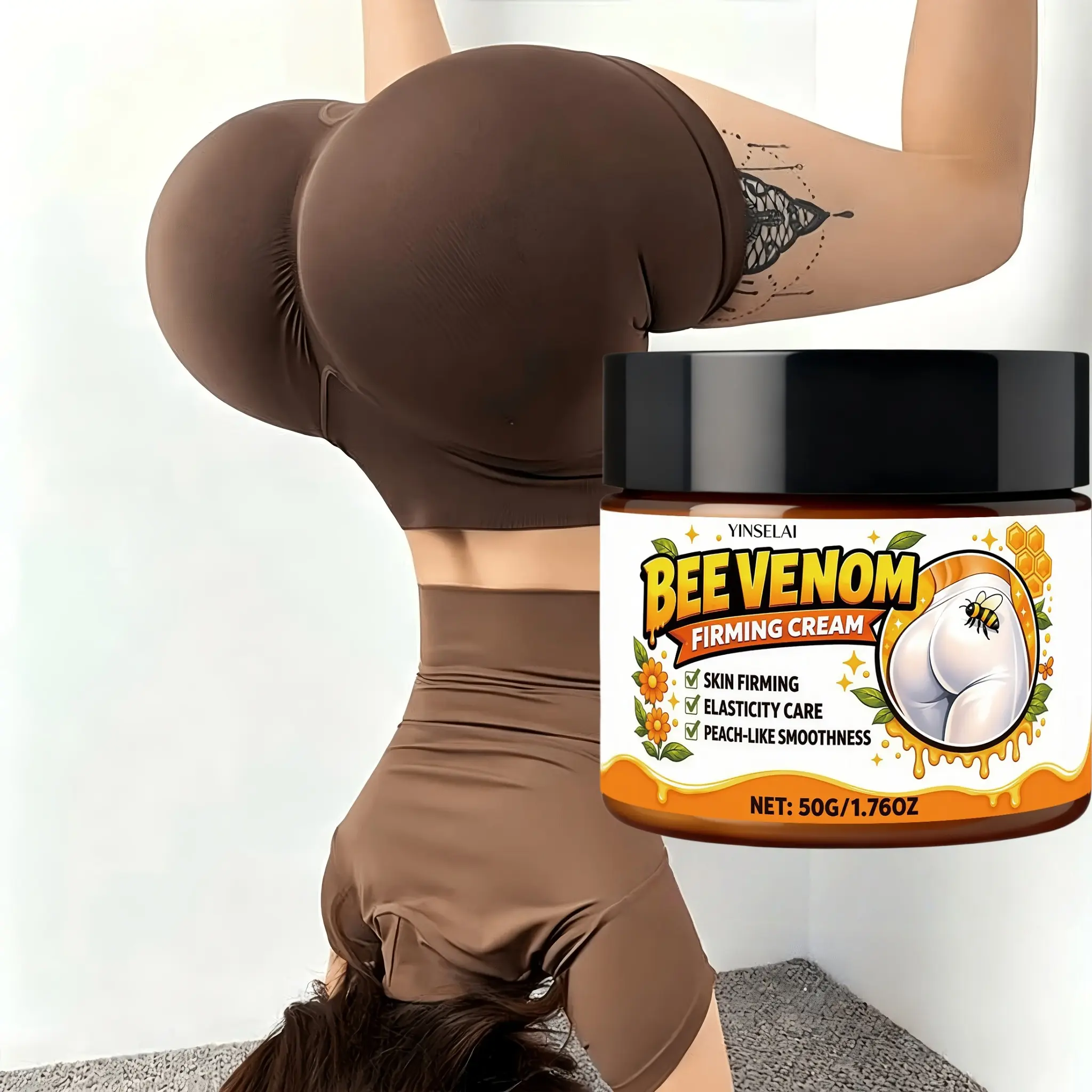 Bee Venom Body Cream for Firming and Elasticity, Full-Body Application, Lightweight Absorption, Smooth Peach Skin, Unisex Use