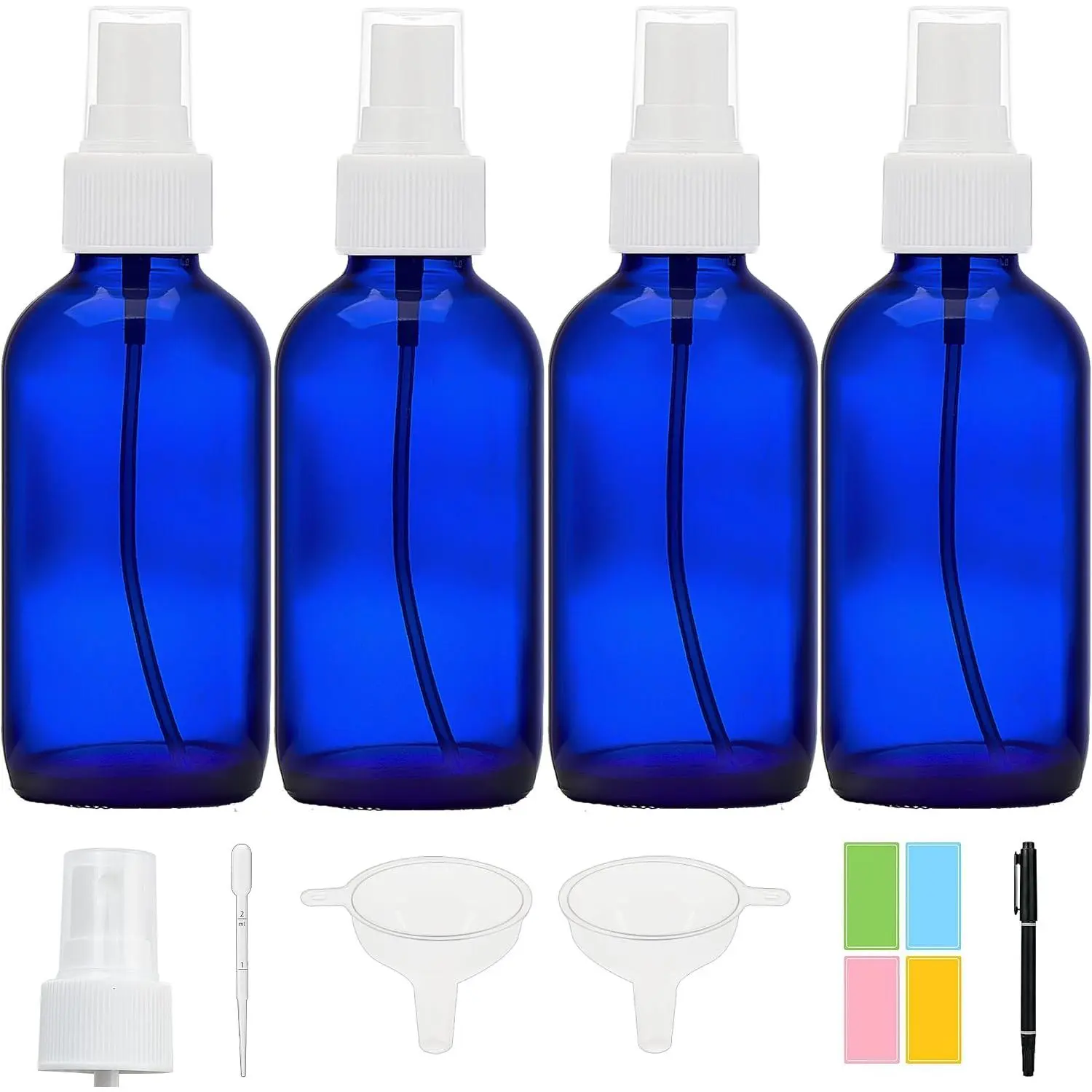 Cobalt Blue Glass  Bottles 4 oz, Small, Fine Mist, 4 Pack