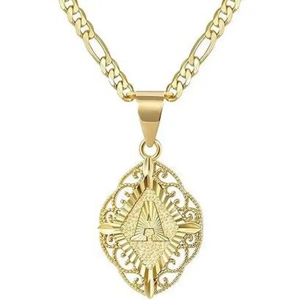 14K Gold Plated A-Z Initial Necklace, Trendy Geometry Hollow Letter Pendant Necklace Personalized Non Tarnish Figaro Chain Daily Vacations, Party Wear, Jewelry, Holiday Gift