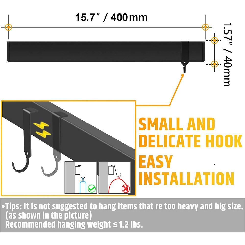 Wall Mounted Magnetic Knife Holder, Kitchen Knife Storage Rack with 3 Hooks, Kitchen Utensil Organizer, Home Organizer for Kitchen, without Knife
