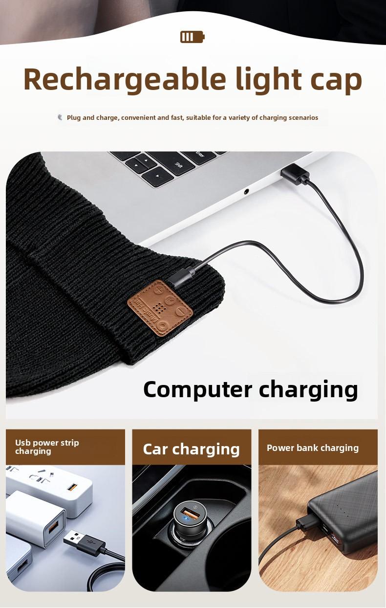 New USB Charging Light-Up Bluetooth Headphone Hat Outdoor Warm Knitted Ear Protection Hat Wireless Music Colorful Light Design Unisex Fashionable Casual Flashlight Hat for Christmas Holidays