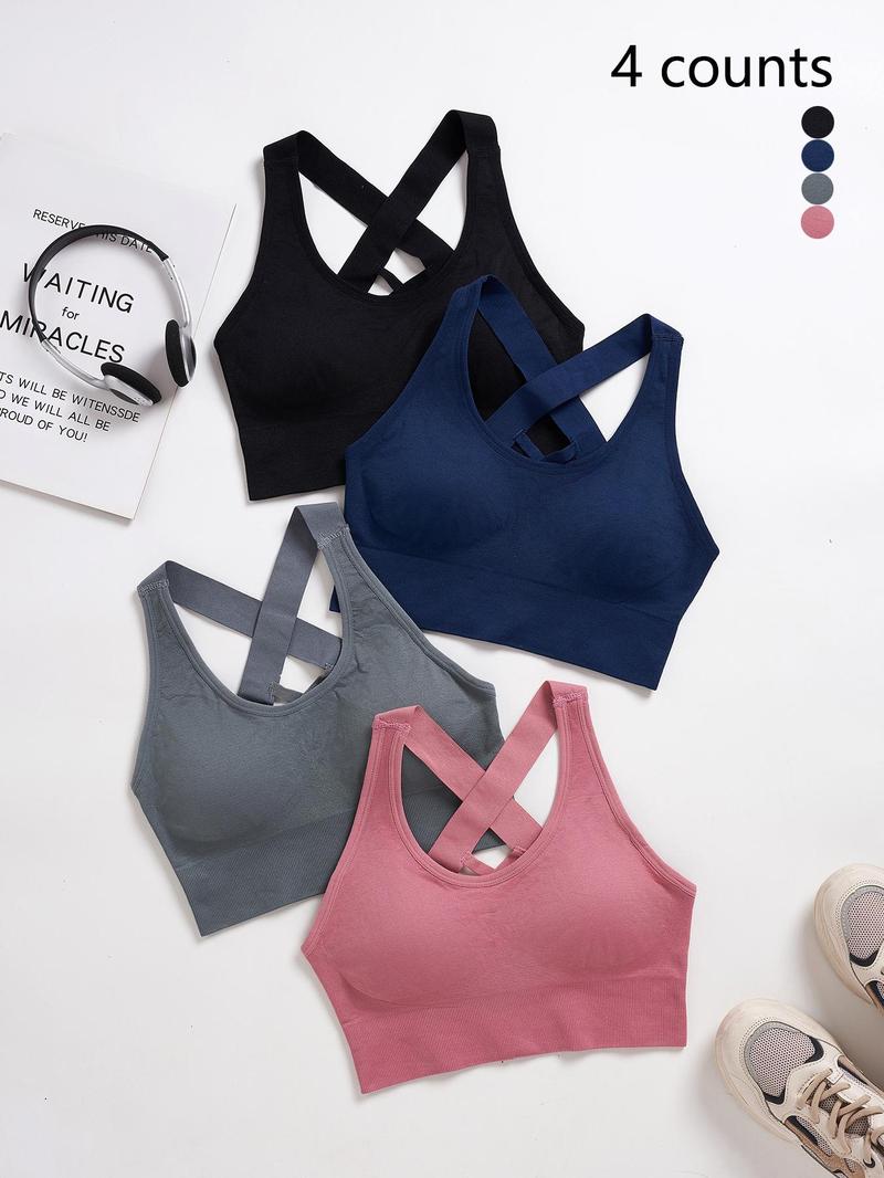 Women's Solid Color Criss Cross Crop Sports Vest, Casual Sleeveless Tank Top for Yoga Gym Workout Running, Ladies Sportswear Clothing for Summer, Gym Yoga Tops