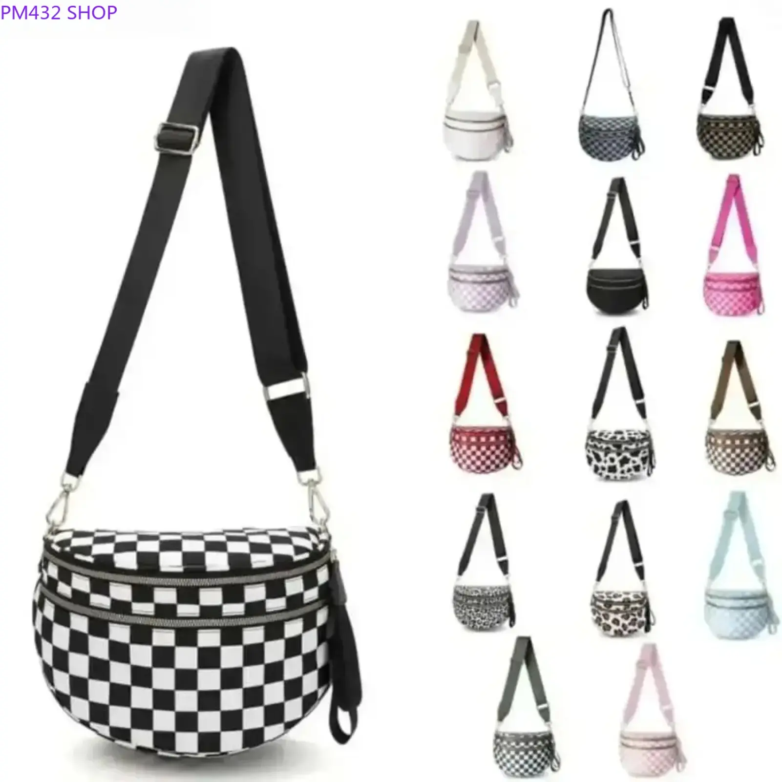 Women’s Y2K Checkered Nylon Fanny Pack – Adjustable Crossbody Belt Bag, Large Capacity Waist Pouch, Trendy Sling Purse for Festivals, Outdoor Activities & Streetwear Fashion