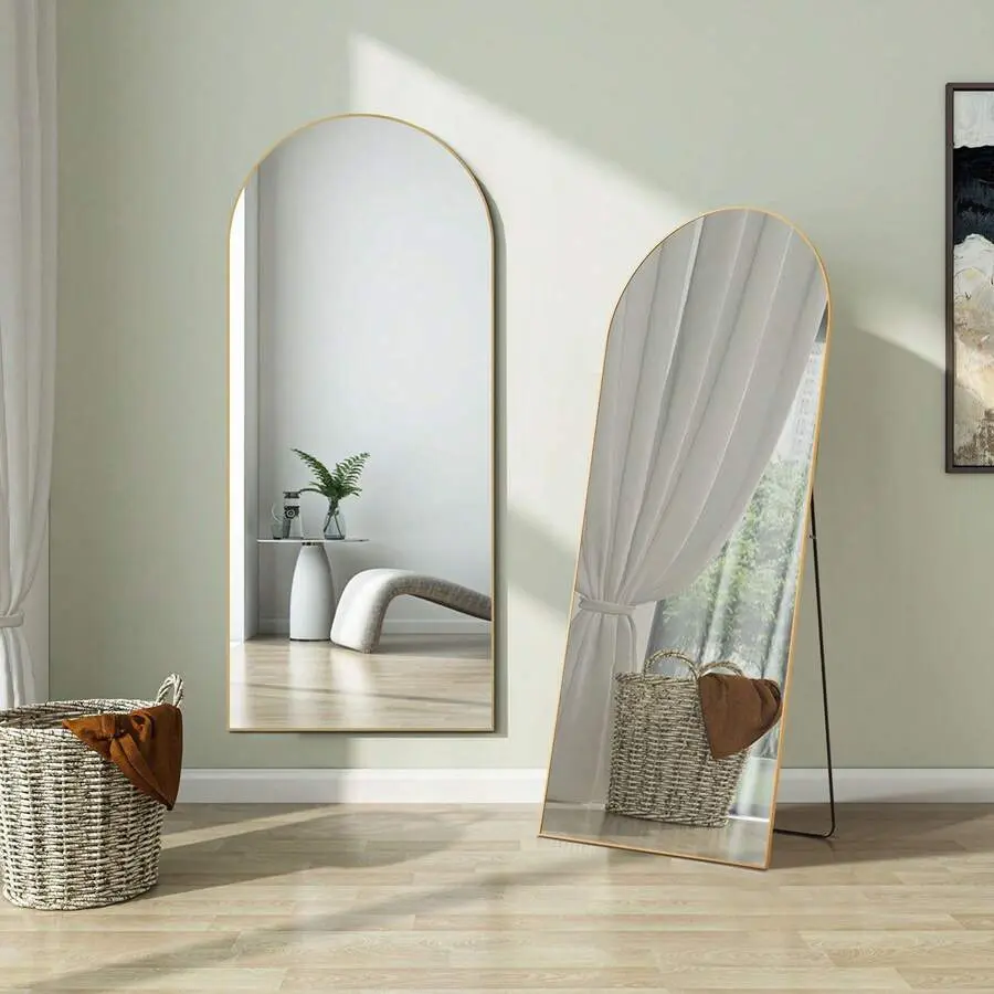 Arched Full Length Mirror, Standing Or Leaning Full Body Mirror With Shatter-Proorf Nano Glass And Aluminum Alloy Thin Frame, Suitable For Living Room Cloakroom Bedroom