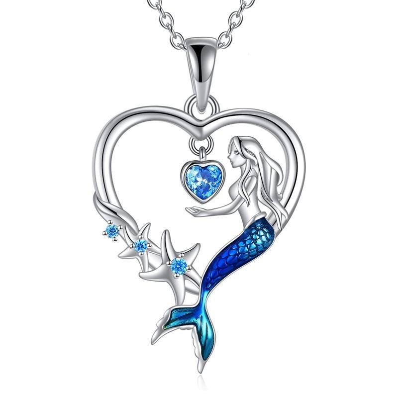 Blue Mermaid Heart Pendant Ocean Necklace Stylish Exquisite Starfish Necklace Beach Jewelry Gift For Women