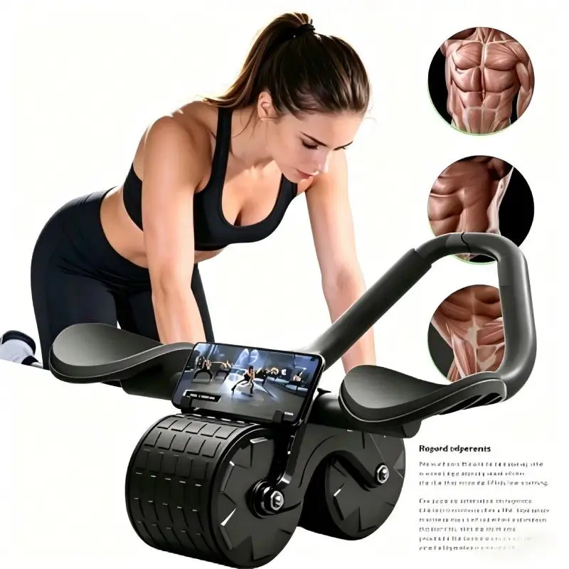 3-in-1 Automatic Rebound Abdominal Wheel, Abdominal Roller Machine, with Elbow Support Pad, Non-Slip Handle, for Home Core Strength Training, Ideal for Beginners