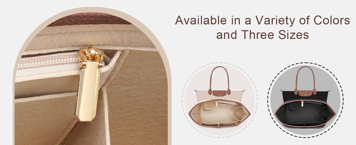 Felt Purse Organizer Insert for Longchamp Le Pliage Bag, Handbag Leather edge Longchamp Organizer Insert with Cup Holder Tote Organize(Black, Large)
