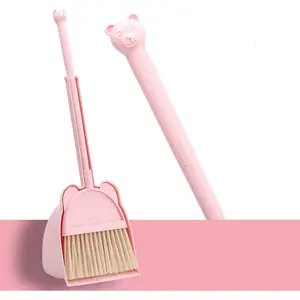 Kids Mini Broom with Dustpan Set, Little Housekeeping Helper Pretend Play Cleaning Set (Pink)