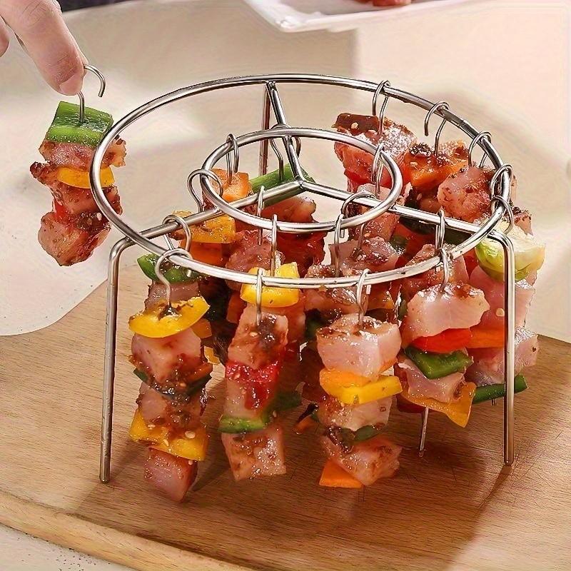 Stainless Steel Vertical Grill Rack + Skewers Set, Multi-Layer Grilling, Even Heating No Flipping Needed, Easy Clean Kitchen & Outdoor BBQ Essential