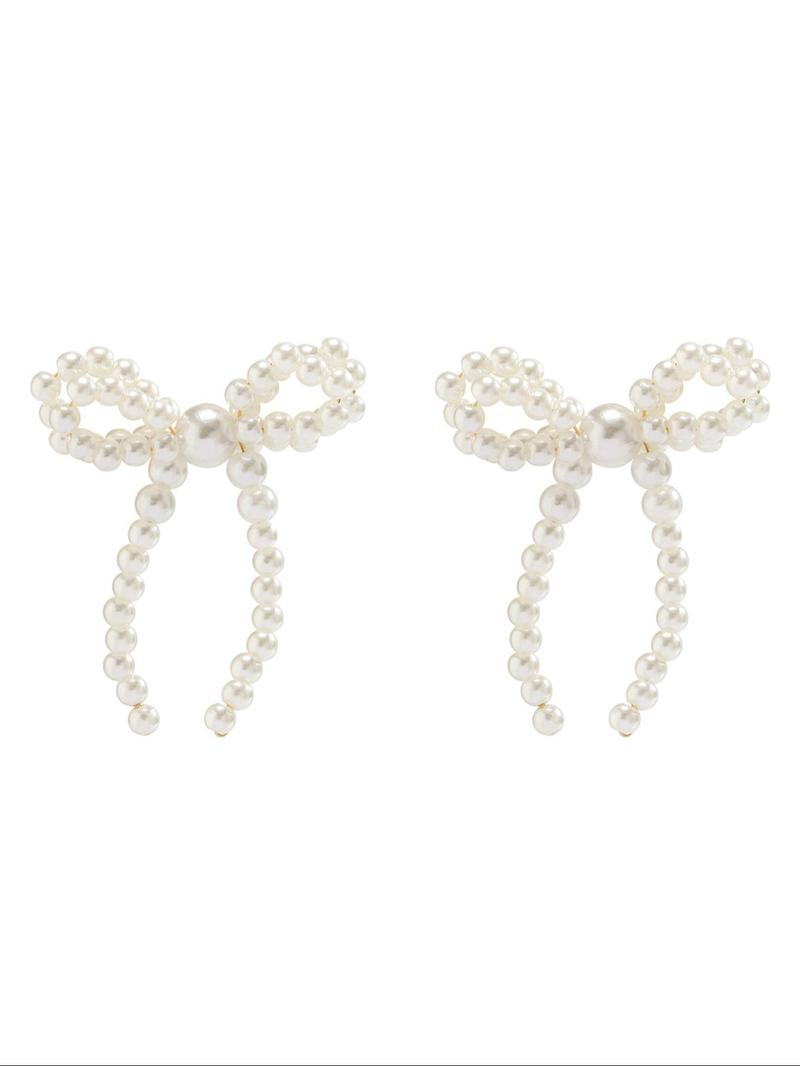 Gorgeous Faux Pearl Bow Decor Stud Earrings, Fashion Elegant Earrings Jewelry for Women, Daily Clothing Decor, Trendy Faux Pearls Craftsmanship Jewelry for Birthday Gift Fall, Mother's Day Gift, Versatile Earrings