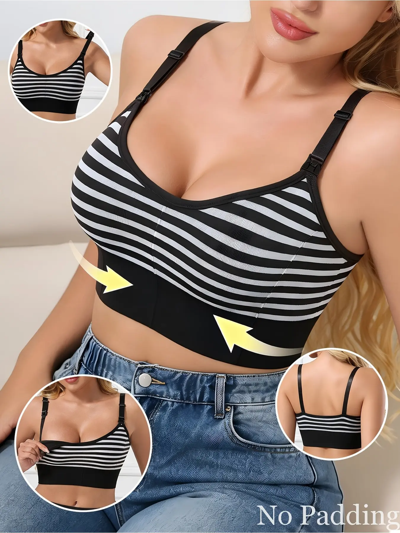Women's nursing bra full cup striped underwear postpartum lactation pregnant nursing bra breathable breast pad breast vest front opening