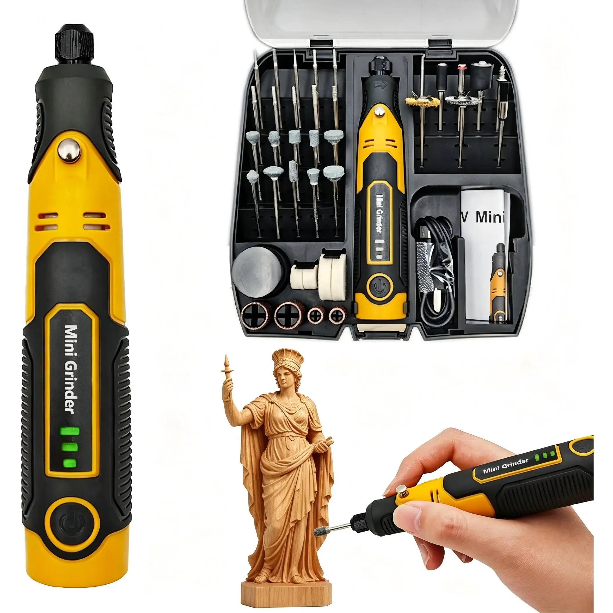 Mini Rotary Tool Kit with 57 Accessories, 3-Speed (12000-17000RPM) Rechargeable Drill Set, USB-Powered Polisher for DIY Wood & Resin Crafts, Sanding, Rust Removal,toolupgrade