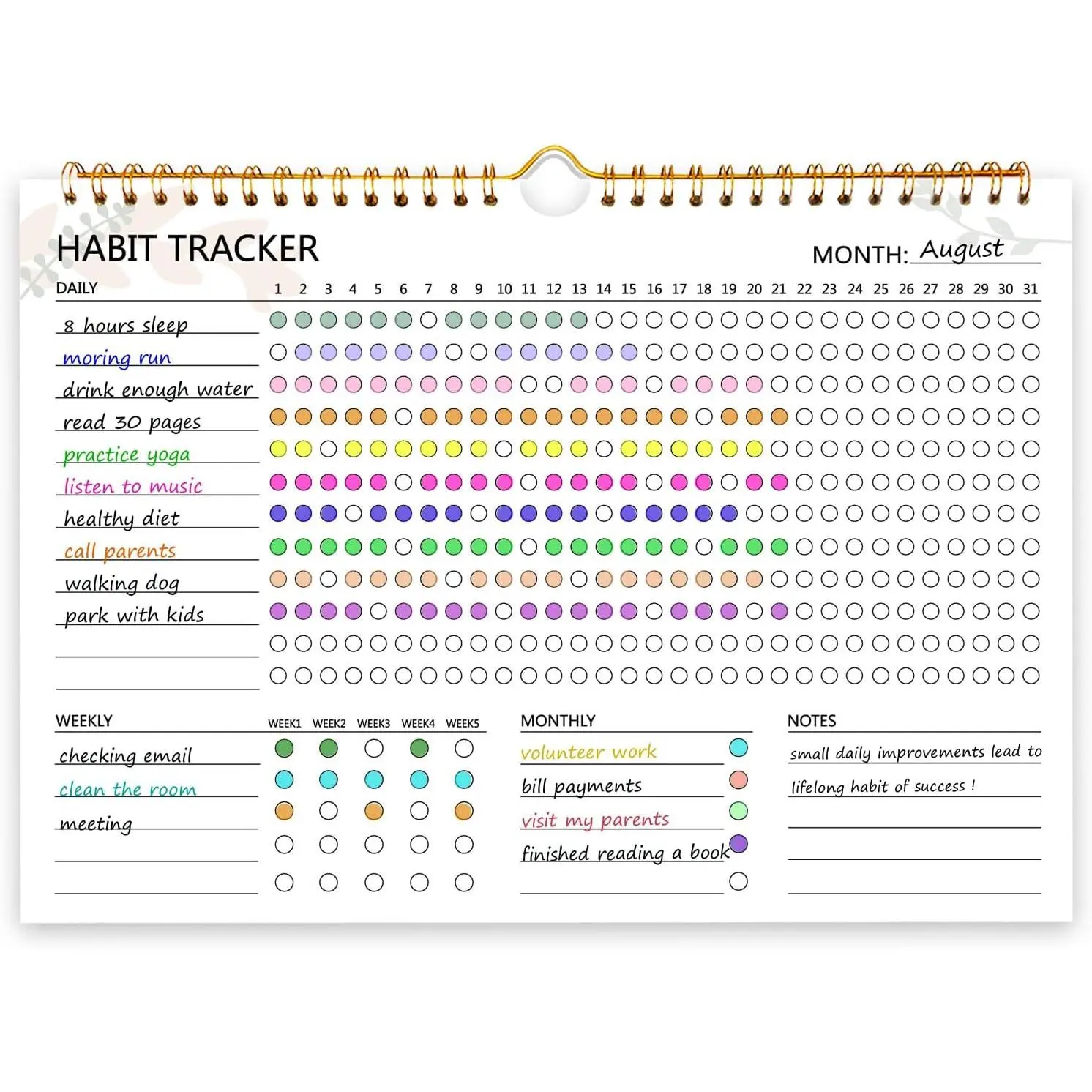 Habit  Calendar - 12 Months Undated Daily Goal and Habit , Habits  Journal Planner with Spiral Binding,  Productivity Tool and Workout Calendar, 11.7"x8.5"