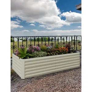 Rectangular Raised Garden Bed (2-Pack) – Double Your Gardening Potential with Ergonomic Steel Planters – Healthy, Stress-Free Planting for Patios, Balconies & Small Spaces, Beige/Green, 6x3x2/8x4x2 FT