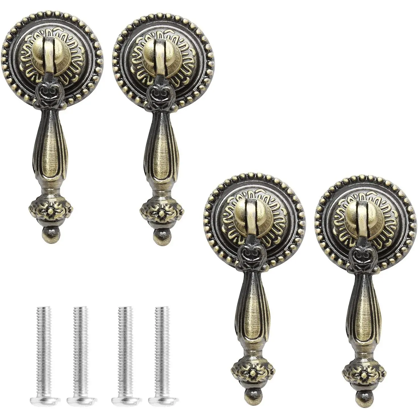 4 Pack Antique Cabinet Pulls, Bronze Antique Pull Handles | 62mm Overall Length, Zinc Alloy Cabinet Handle Knobs, Retro Decorative Handle, Drawer Teardrop Pull Knobs & Mounting Screws