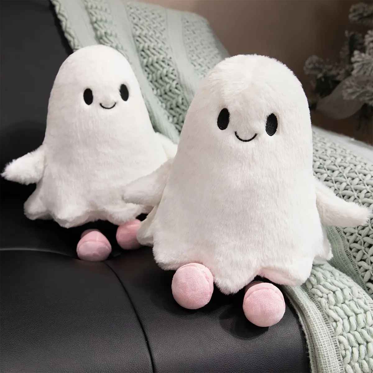 Cute Plush Ghost Dolls - Soft White & Black Halloween & Valentine'S Day Decor, Cartoon-Style Stuffed Animal Gifts for Home, Party, or Gift, Party Decorations, Playful Design, Fluffy Texture