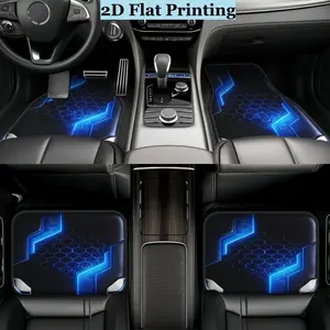 4pcs Tech Blue Car Floor Mats - Crystal Velvet Material, Non-Slip, Easy to Clean. Complete Front & Rear Set for Trucks, Sedans, and SUVs. Mud & Snow Resistant, All-Weather Protection, Easy Installation.