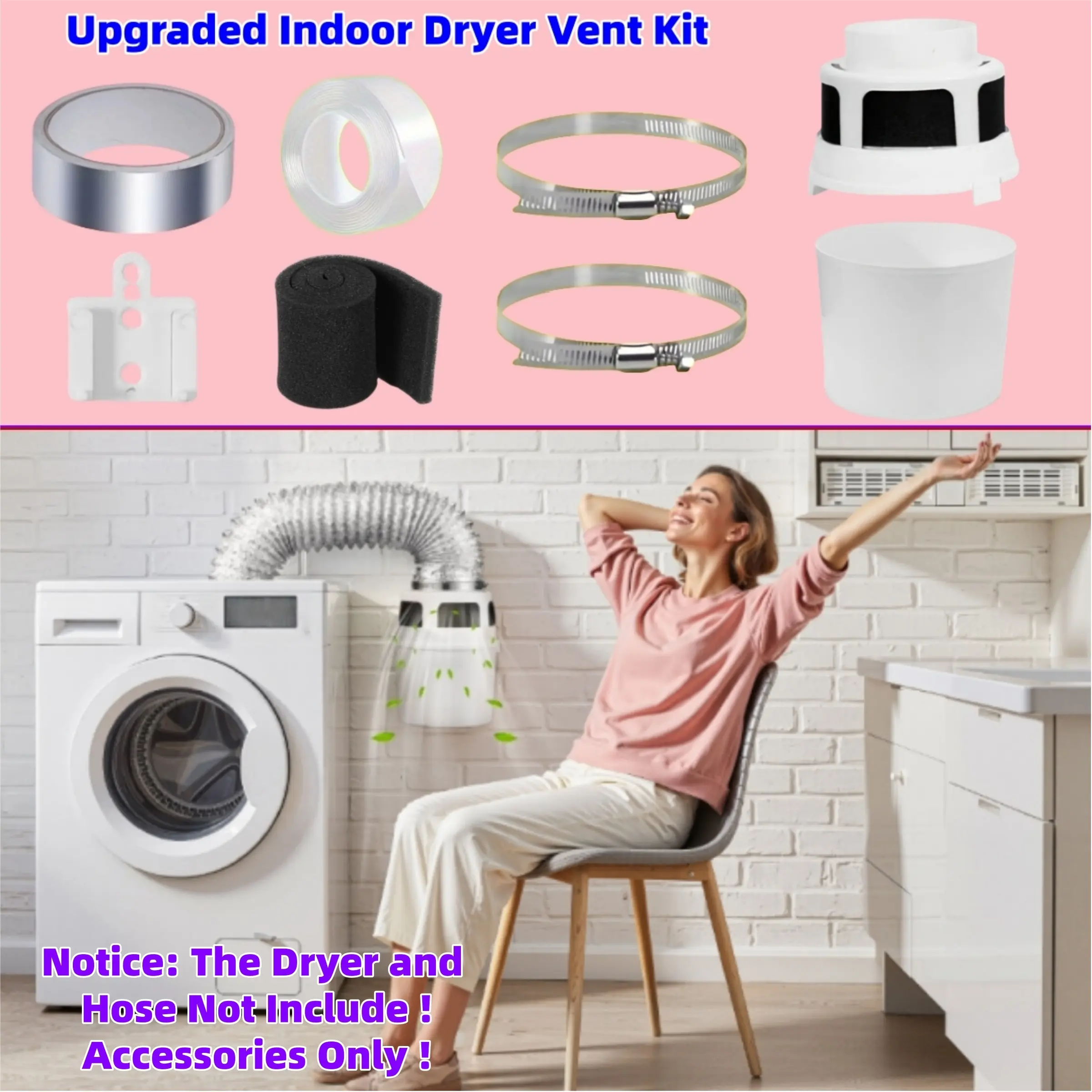 2026 New Upgrade Three-In-One Indoor Dryer Vent Replacement Kit, Includes Filter Canister and Cotton Collector, Easy Installation, Fresh Air Maintenance