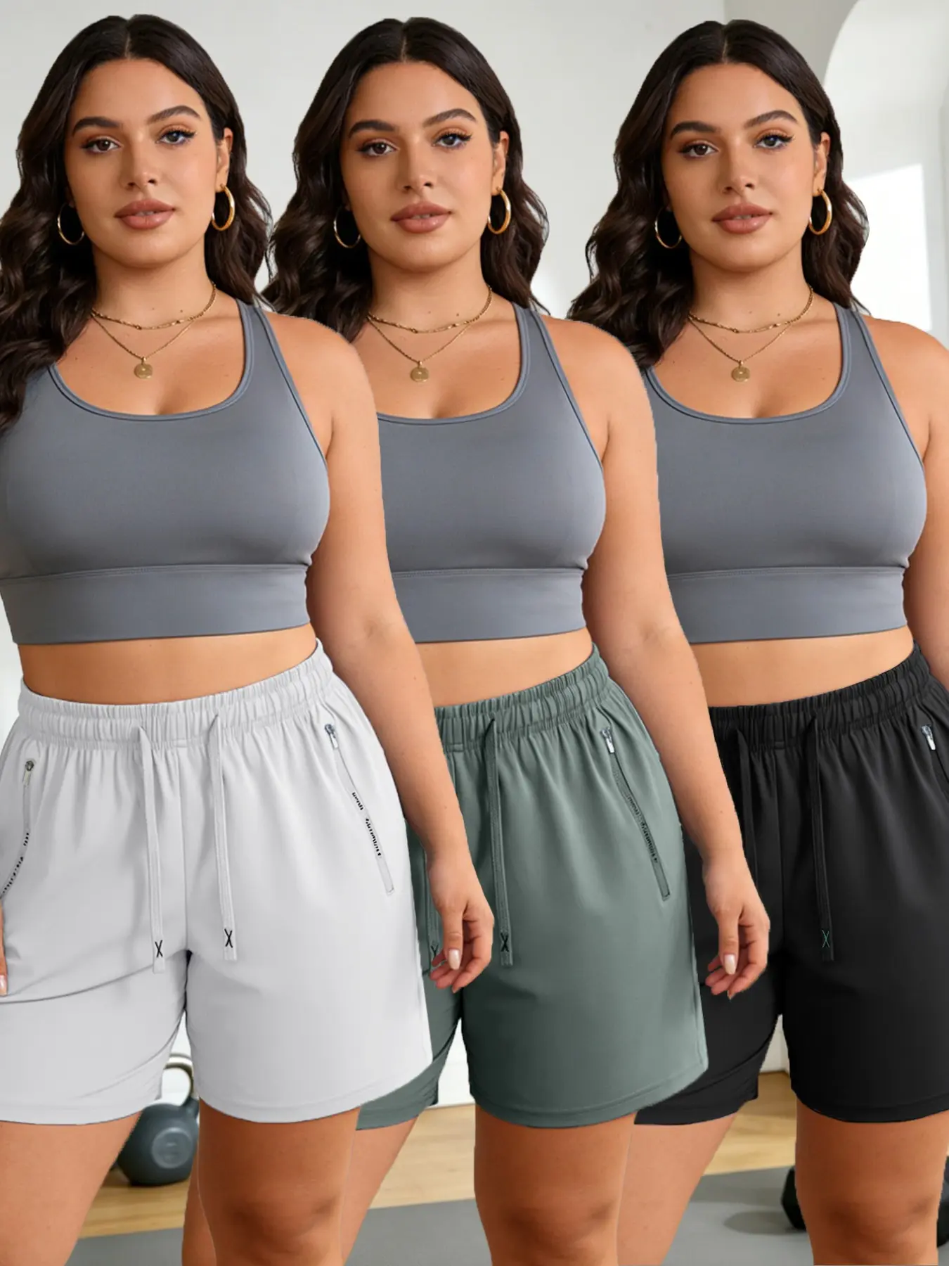 3-Pack Summer Plus Size Shorts for Women, Casual Sporty Loose-Fit Athletic Capri Pants, Breathable Lightweight Outdoor Leisure Shorties, Casual Sports Shorts, Athletic Wear Shorts, Athleisure Shorts