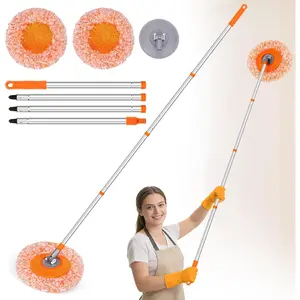 Wall Mop for Painted Walls, Wall Cleaner Mop with 104''/ 62" Long Handle, Dry Mop for Wall Floor Ceiling Cleaning, 2  Pads (Orange)