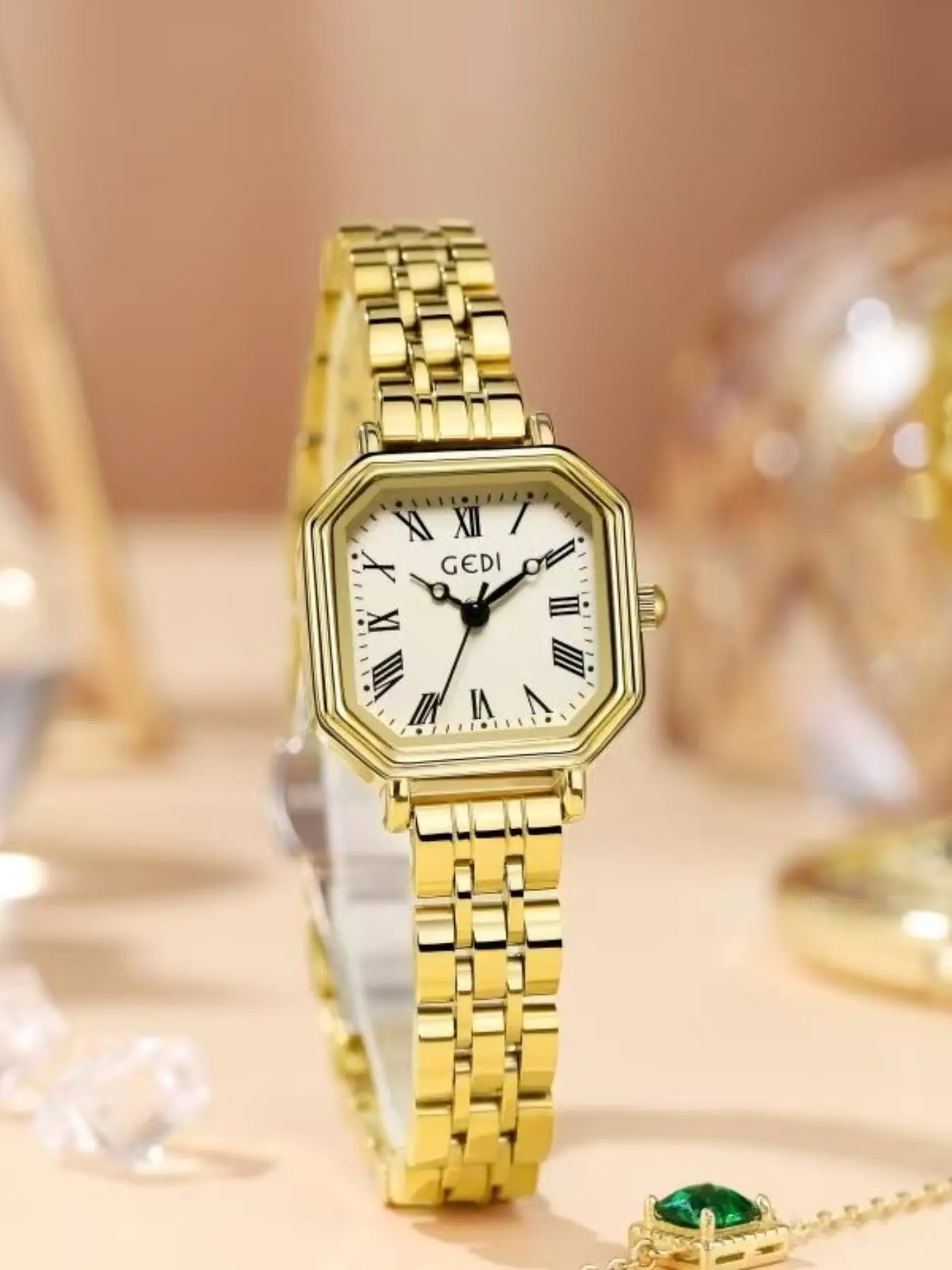 Women's Vintage Octagon Watch, Luxury Small Roman Numeral Steel Band, Simple Commuter Watch, Modern Fashion Timepiece