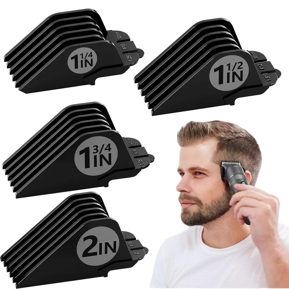 4Pcs Black Extra Long Hair Clipper Guide Combs, Sizes#10#12#14#16, 1.25/1.5/1.75/2 Inch Jumbo Trimmer Guards, ABS Replacement Clipper Guards for 1.8"x1.5" Standard Full-Size Blades