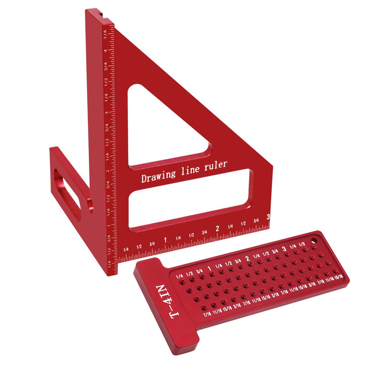 Woodworking Scriber Square Protractor Kit, Multi-angle Miter Triangle Ruler & T-square Hole Scribing Pocket Ruler, Hand Measuring Tools