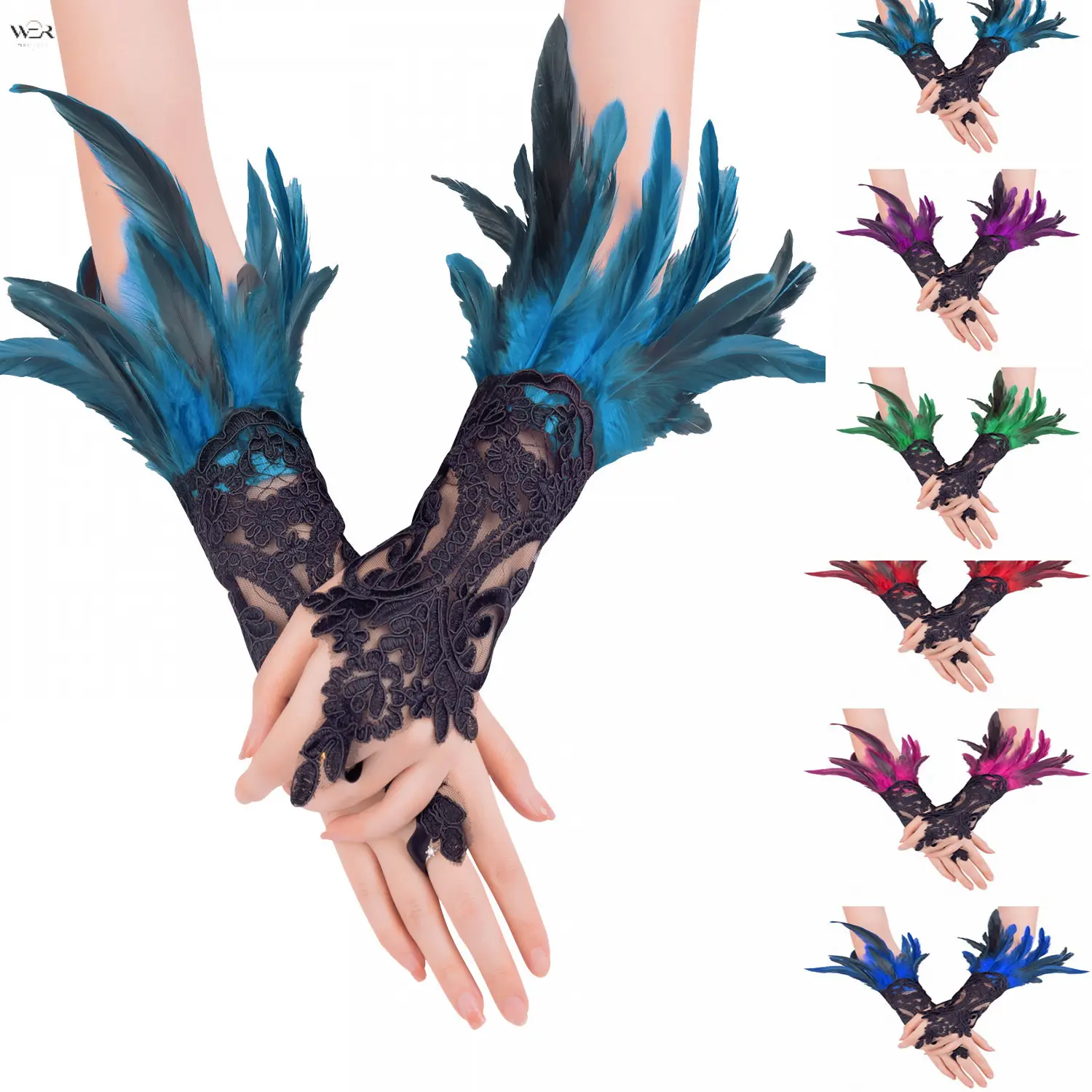 Halloween Hollow Floral Feathered Eye Mask & Plastic Gloves Set (2 Styles) - Gothic Vintage Carnival Cosplay Accessory, Costume Decoration, Gift, Accessories, Cosplay-Ready