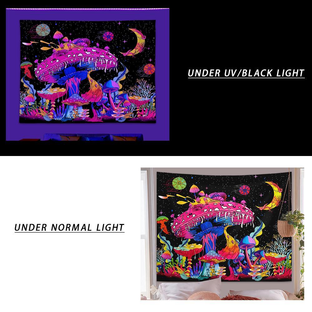 Fluorescent Mushroom Print Tapestry, Durable Decorative Tapestry, UV Black Light Home Decor Posters Tapestry, Glow In The Dark Wall Hanging for Living Room, Bedroom Accessories, Summer Gift