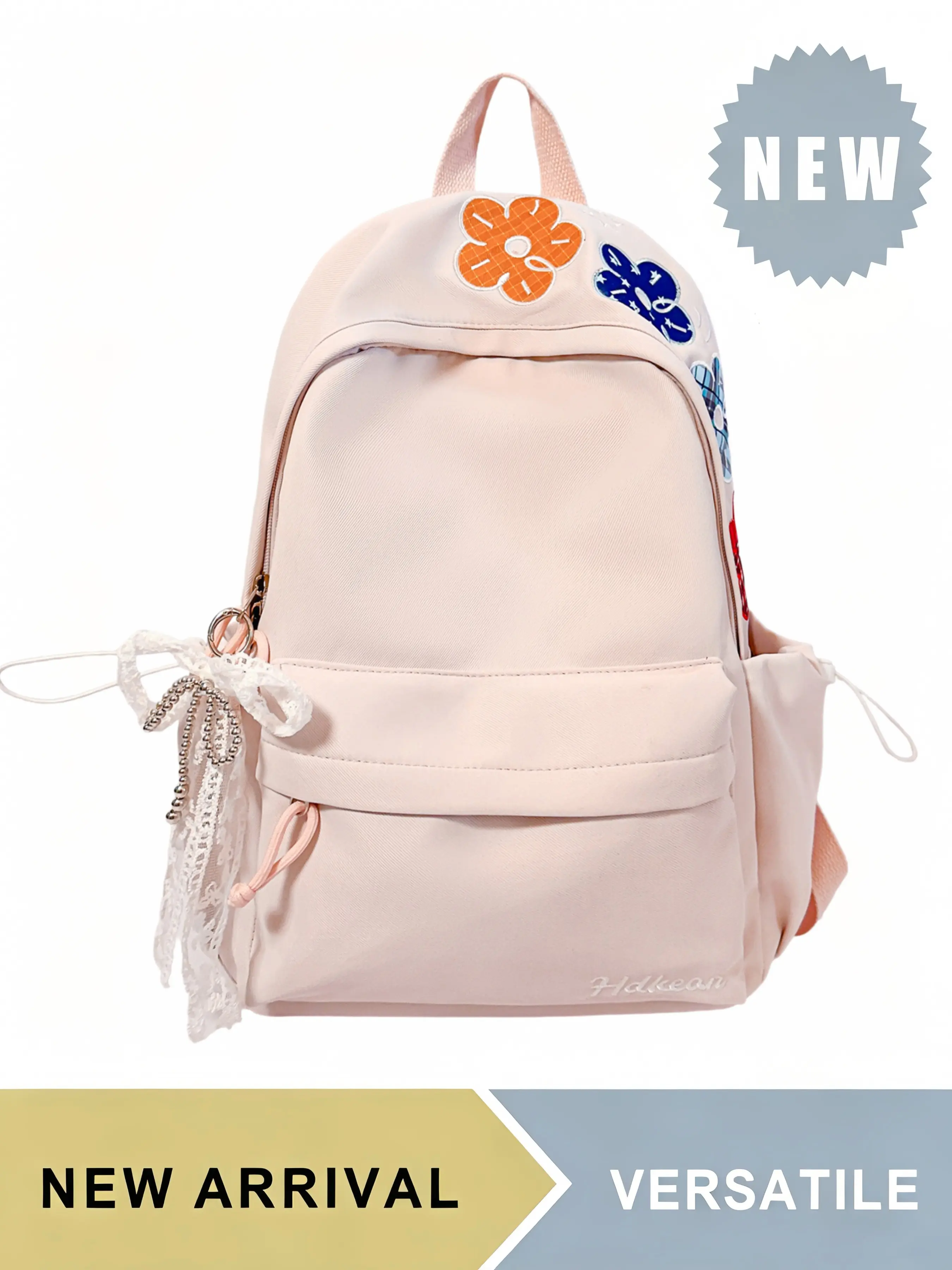Cute Flower Embroidered Backpack with Lace Bow Charm, Casual Daypack for Teen Girls, Large Capacity School Bookbag with Side Pockets, Multiple Colors Available, Ideal for Daily School Travel Hiking Picnic Outdoor Activities