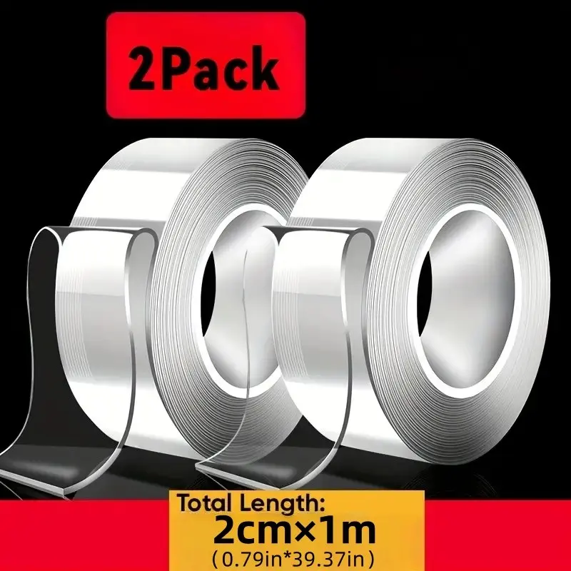 Double-Sided Nano Glue Trial Version, 2cm Wide X 1m Long, High Adhesive Transparent Glue, Washable Reusable, Ideal for Home Storage Needs