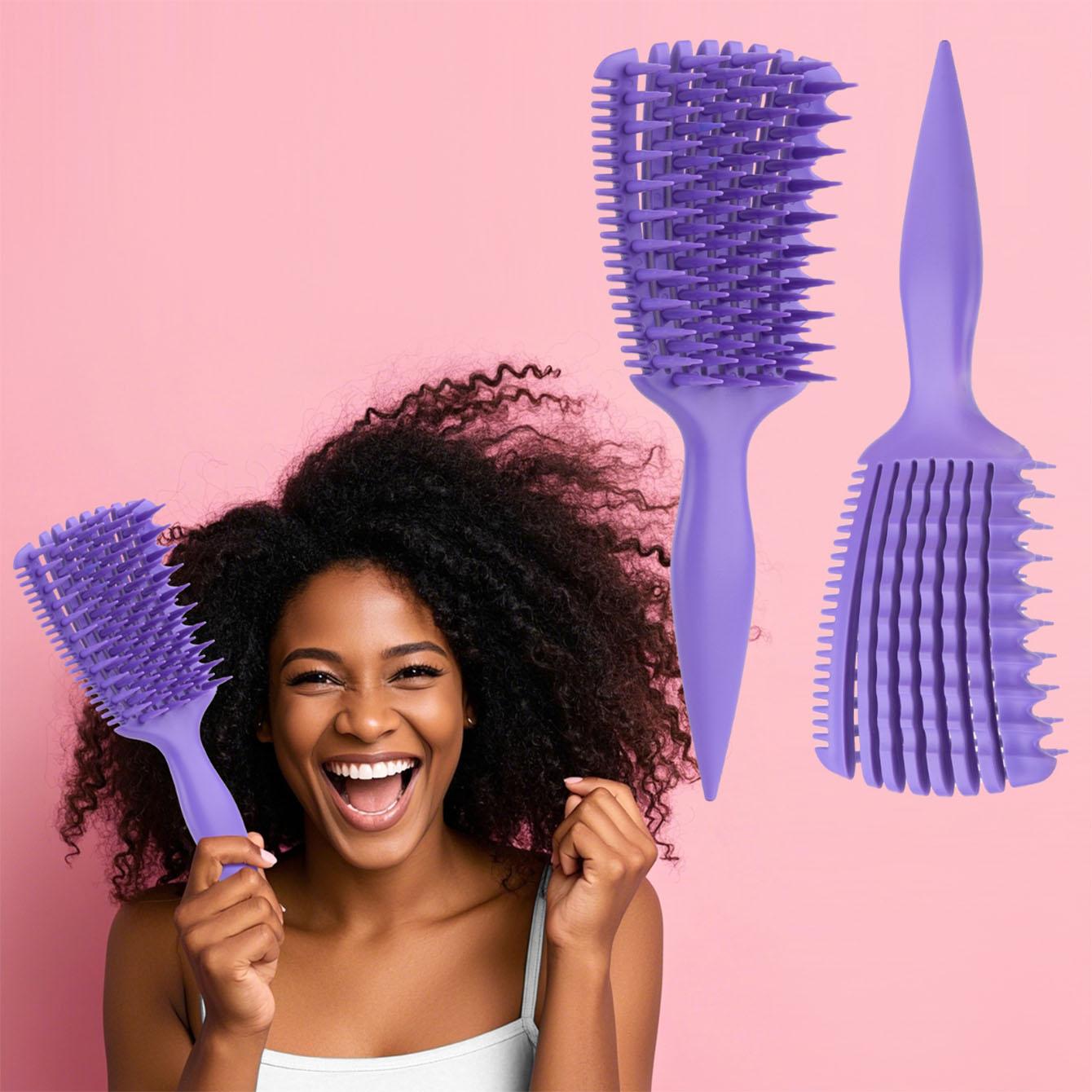 Soft Elastic Bristle Brush, Dry & Wet Use Hair Comb, Easy Detangling & Curl Care, Home Wet Combing, Smooth Curls, Hair Styling Combs
