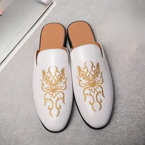 Bdhjydb Men's Casual Mules, High-Gloss Embroidered Slip-On Fashion Footwear with a Non-Slip Rubber Sole, Shoe