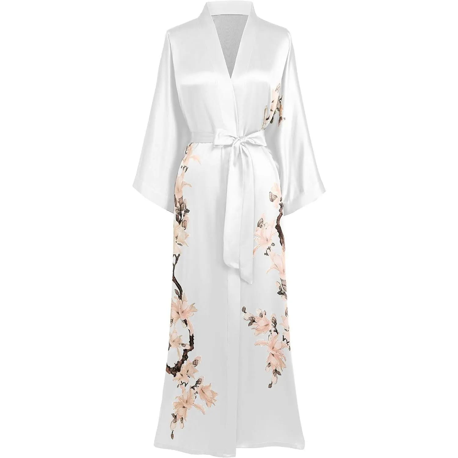 Kimono Robe Cover up with Box Long Floral Satin Sleepwear Silky Bathrobe Bachelorette Robe