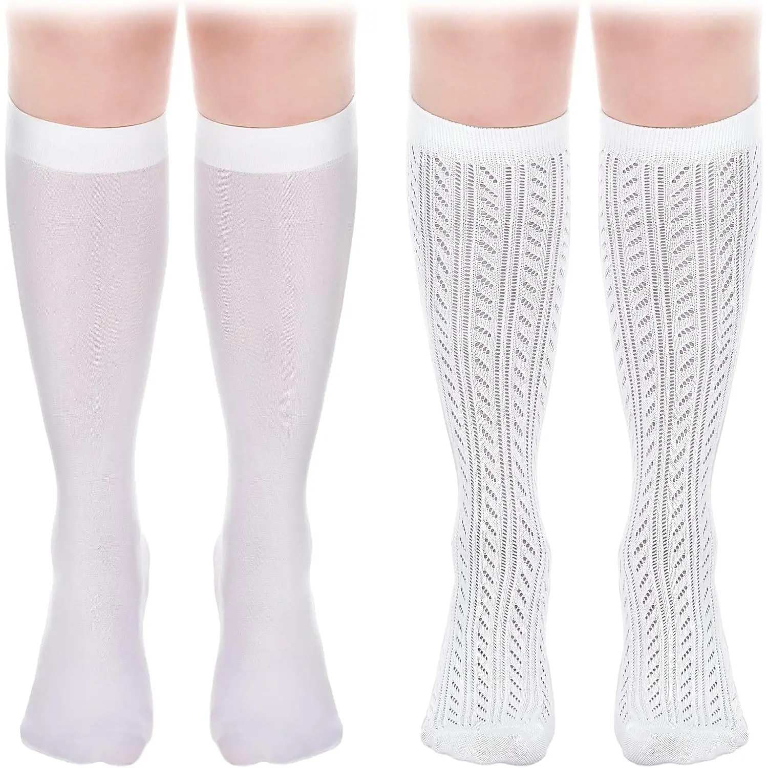Women's 2-Pair Oktoberfest Knee-Length Socks, German Dirndl Stockings with Bows Lace Trim, White Baby & Maternity Costume Accessories