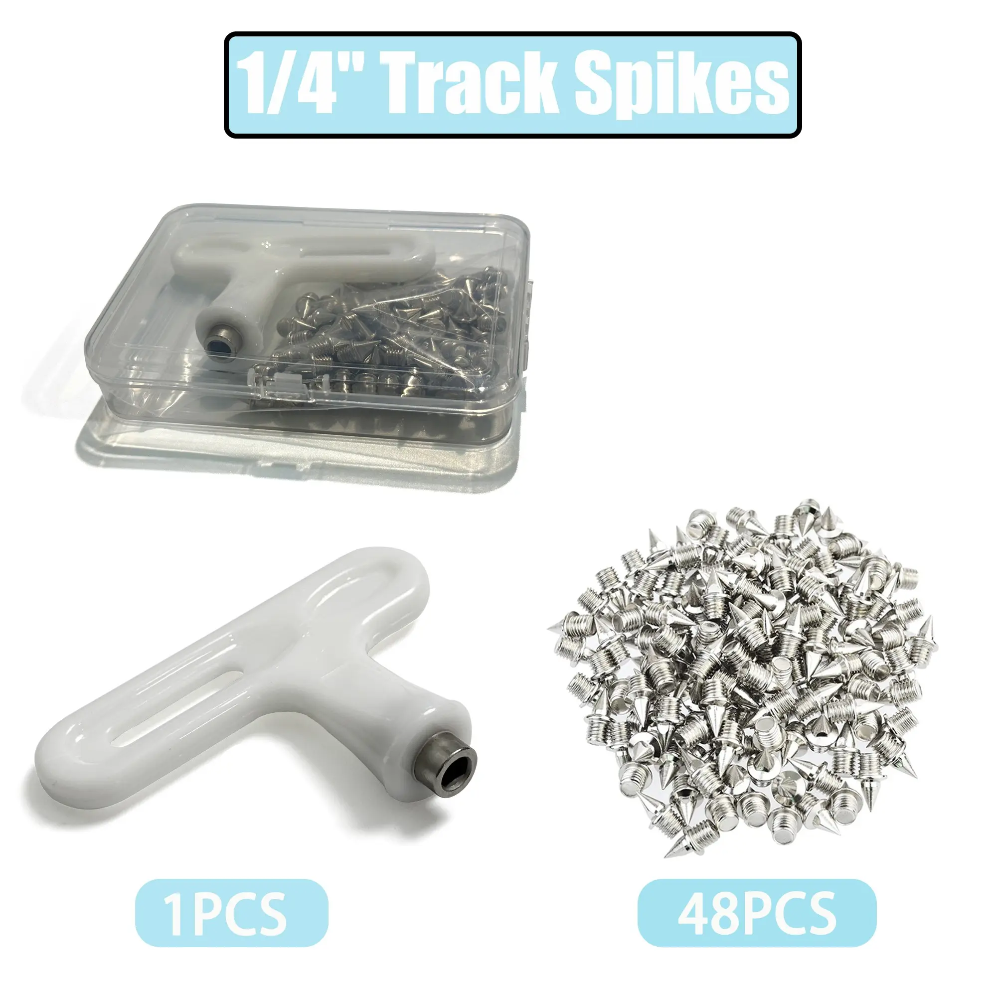 48pcs 1/4 Inch Pyramid Steel Track Spikes, Strong Grip Wear Resistant, Universal for Sprinting, Cross Country, Track and Field Running Shoes